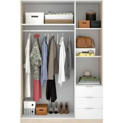 Guardaroba 3 ante Astru, 121x52h184 cm, Bianco e Rovere<Dmora Online