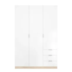 Guardaroba 3 ante Astru, 121x52h184 cm, Bianco e Rovere<Dmora Online