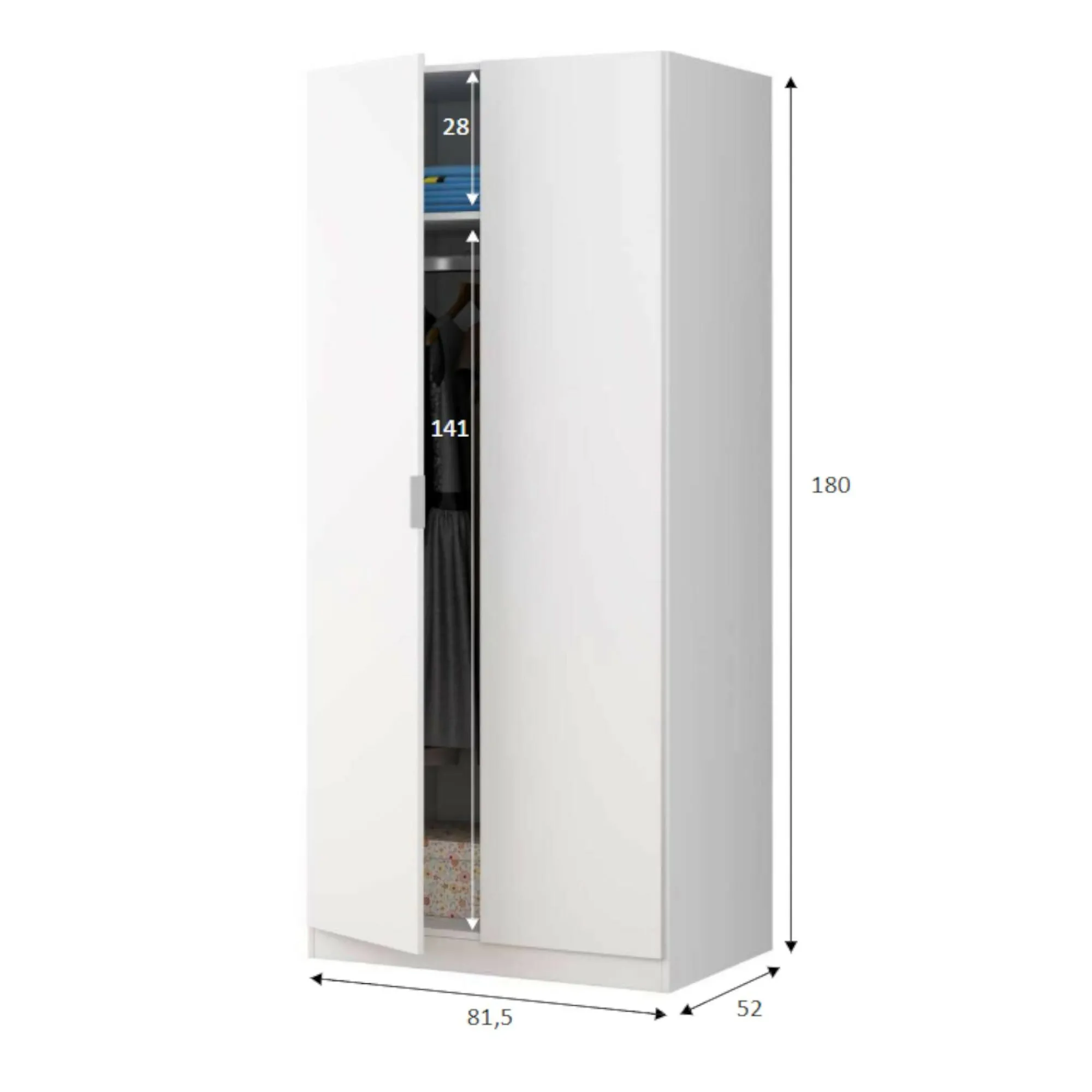 Guardaroba 2 ante Avik, 82x52h180 cm,<Dmora Hot