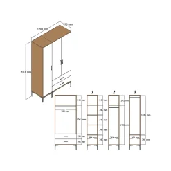 Guardaroba 3 ante Awty, 120x48h201 cm, Noce e Antracite<Dmora Cheap