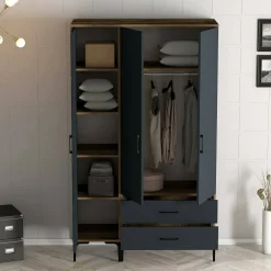 Guardaroba 3 ante Awty, 120x48h201 cm, Noce e Antracite<Dmora Cheap