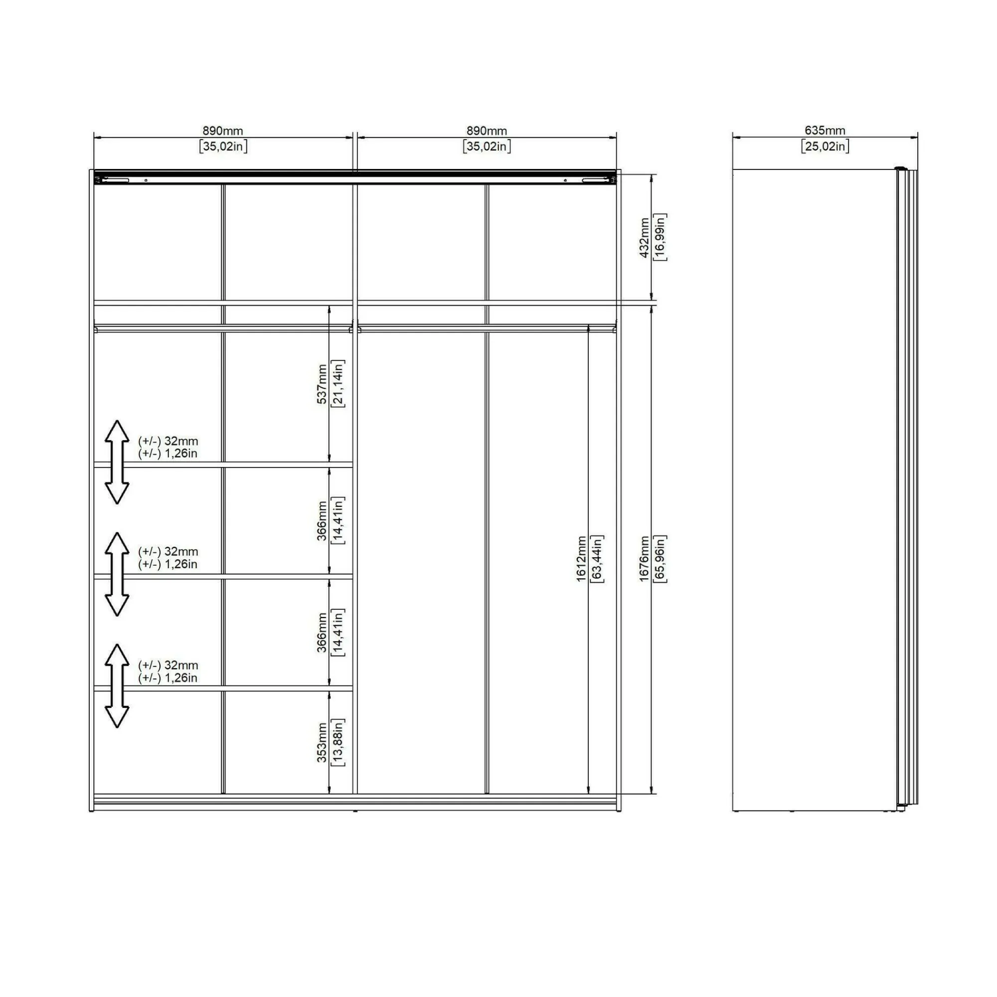 Guardaroba 2 ante Badesse, 62x182 h220 cm, Bianco<Dmora Fashion