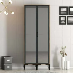 Guardaroba 2 ante Bagnone, 80x201h48 cm, Noce e Antracite<Dmora Hot