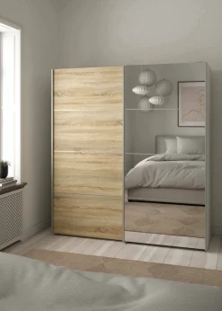 Guardaroba 2 ante Cerreto, 64x182 h202 cm, Bianco e Quercia<Dmora Discount