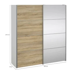 Guardaroba 2 ante Cerreto, 64x182 h202 cm, Bianco e Quercia<Dmora Discount