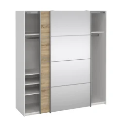 Guardaroba 2 ante Cerreto, 64x182 h202 cm, Bianco e Quercia<Dmora Discount
