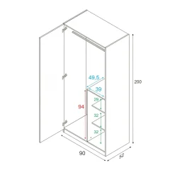 Guardaroba 2 ante Daabec, 90x52h200 cm, Bianco e Marrone<Dmora Cheap