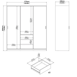 Guardaroba 3 ante Delphine, Mobile camera da letto, Cabina armadio portabiti, Armadio appendiabiti, 60x177 h200 cm, Bianco<Dmora Store