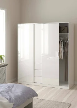 Guardaroba 3 ante Delphine, Mobile camera da letto, Cabina armadio portabiti, Armadio appendiabiti, 60x177 h200 cm, Bianco<Dmora Store