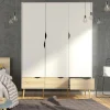 Guardaroba 3 ante Devota, 147x58 h200 cm, Bianco e Quercia<Dmora Store