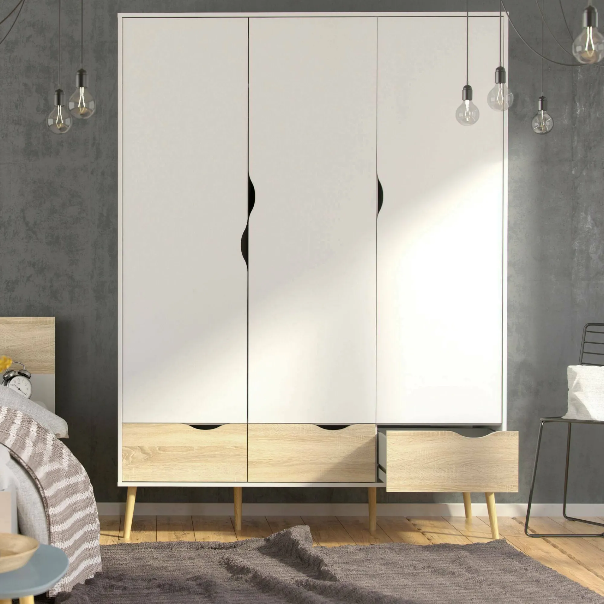 Guardaroba 3 ante Devota, 147x58 h200 cm, Bianco e Quercia<Dmora Store