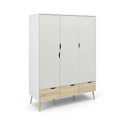 Guardaroba 3 ante Devota, 147x58 h200 cm, Bianco e Quercia<Dmora Store