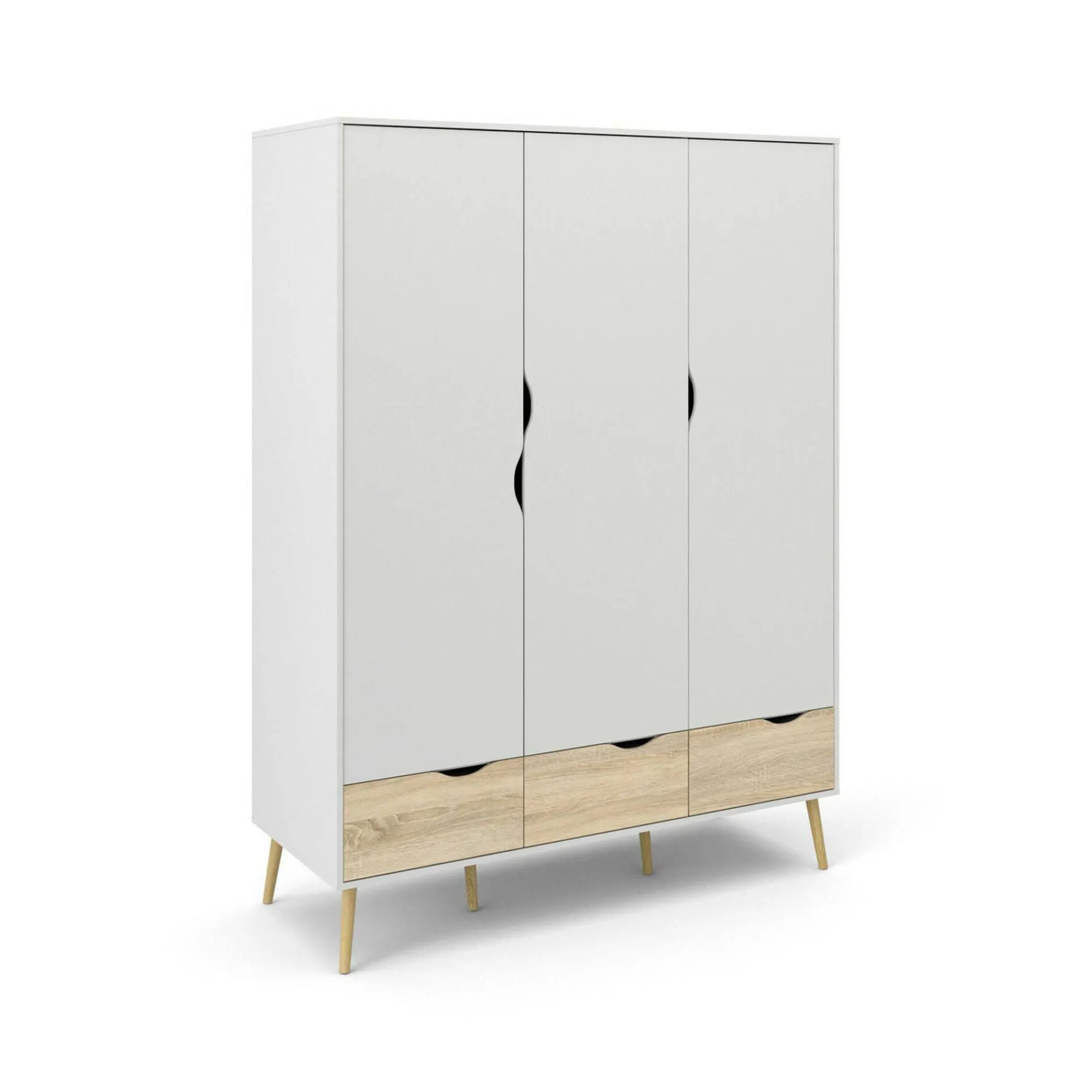 Guardaroba 3 ante Devota, 147x58 h200 cm, Bianco e Quercia<Dmora Store