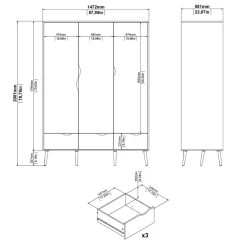 Guardaroba 3 ante Devota, 147x58 h200 cm, Bianco e Quercia<Dmora Store