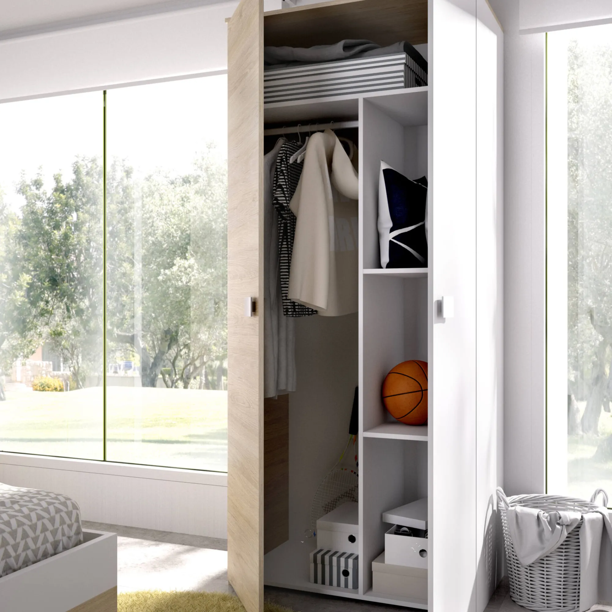 Guardaroba 2 ante Dfreule, 90x52h205 cm, Rovere e Bianco<Dmora Best