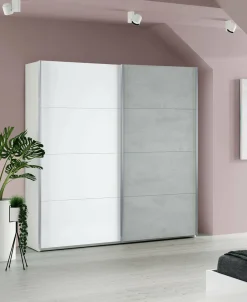 Guardaroba 2 ante Dmace, 150x60h200 cm, Bianco e Cemento<Dmora Shop