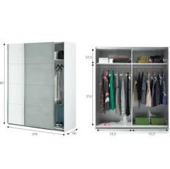 Guardaroba 2 ante Dmace, 150x60h200 cm, Bianco e Cemento<Dmora Shop