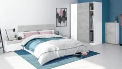 Guardaroba 2 ante Dmace, 150x60h200 cm, Bianco e Cemento<Dmora Shop