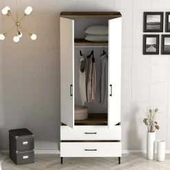 Guardaroba 2 ante Doriana, 80x201h48 cm, Noce e Bianco<Dmora Fashion