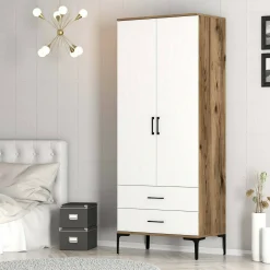 Guardaroba 2 ante Doriana, 80x201h48 cm, Noce e Bianco<Dmora Fashion