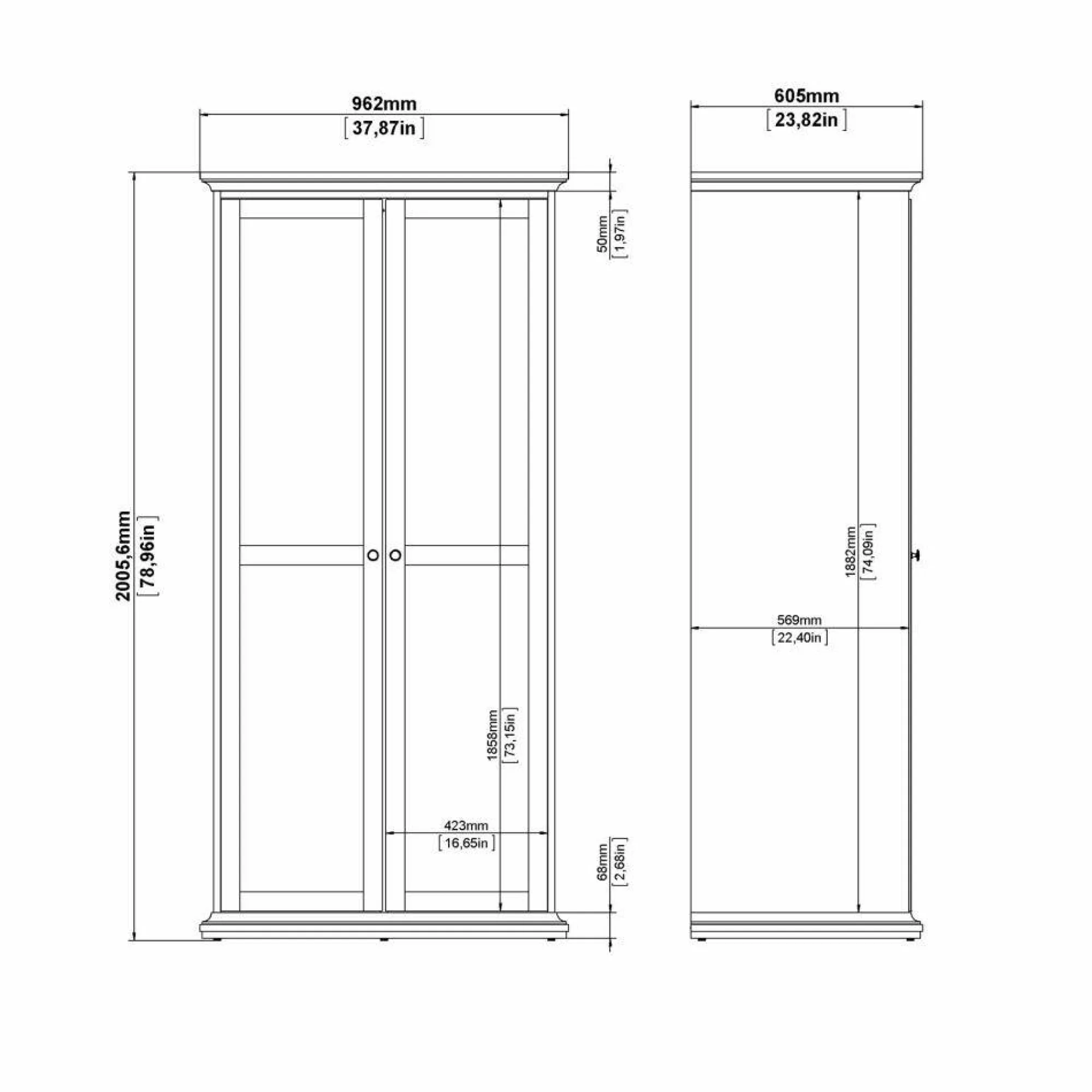 Guardaroba 2 ante Dschen, 96x61 h201 cm,<Dmora Outlet
