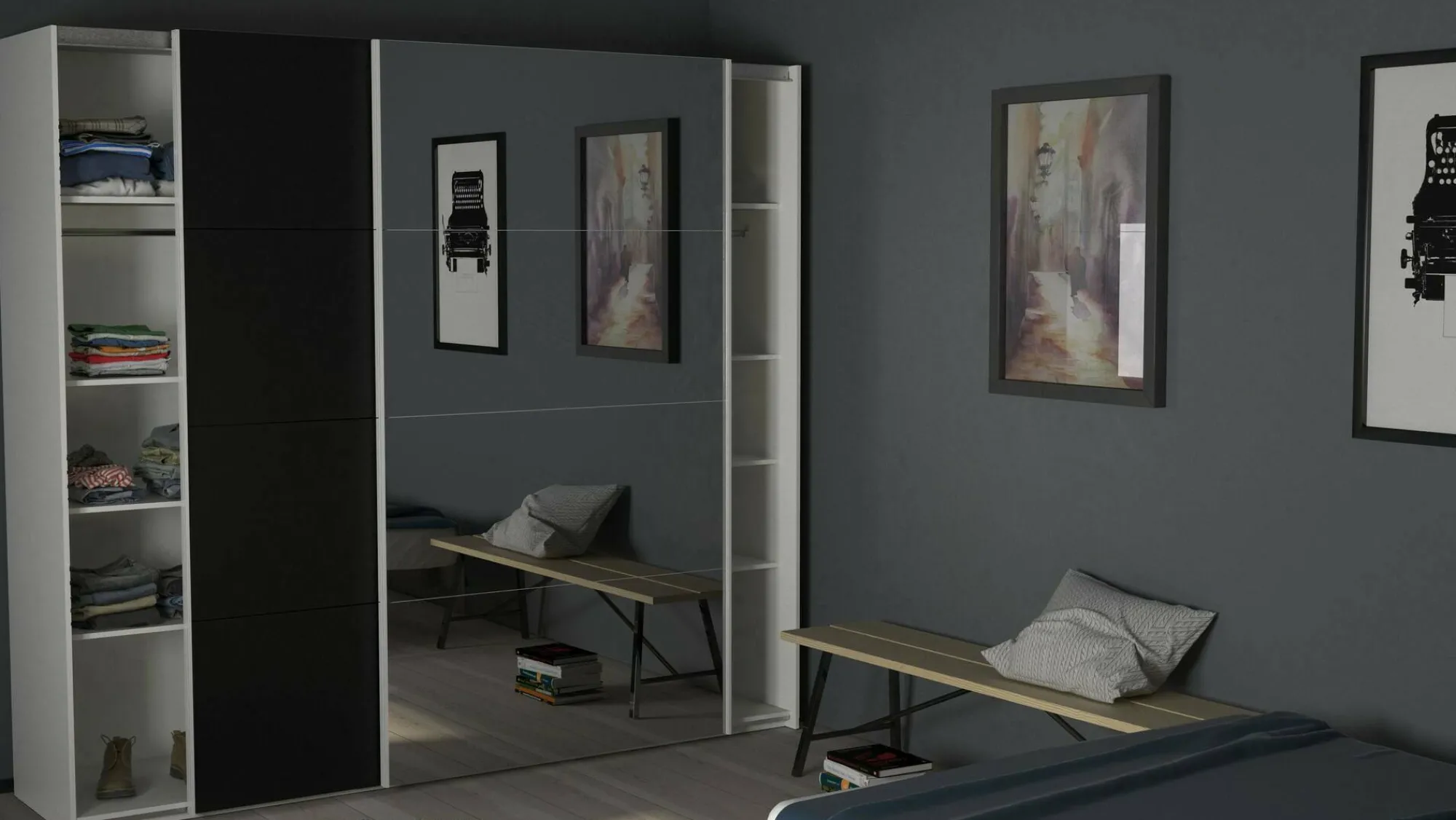 Guardaroba 2 ante Dstabil, 61x243 h220 cm, Bianco e Nero<Dmora Shop