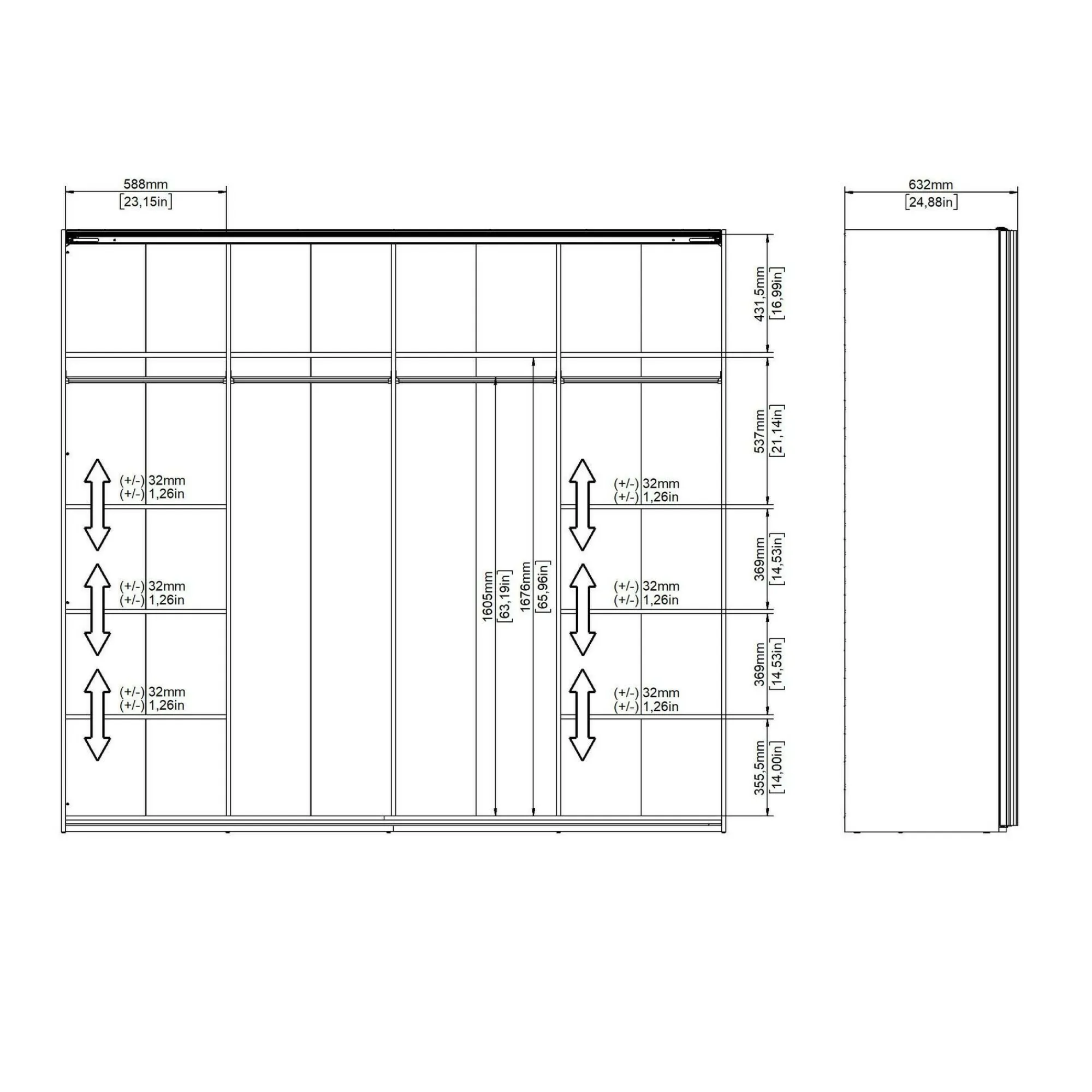Guardaroba 2 ante Dstabil, 61x243 h220 cm, Bianco e Nero<Dmora Shop