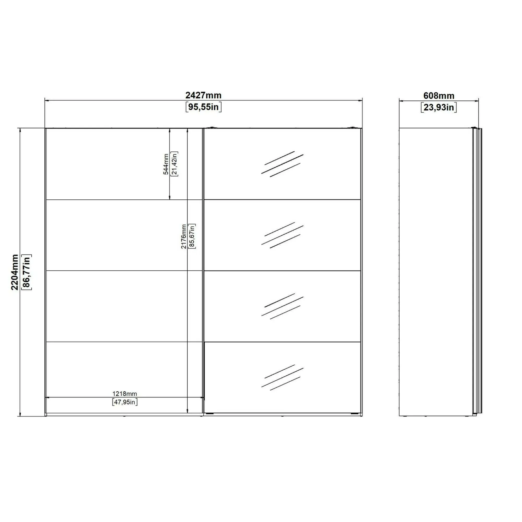 Guardaroba 2 ante Dstabil, 61x243 h220 cm, Bianco e Nero<Dmora Shop