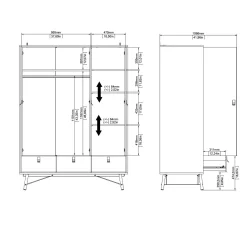 Guardaroba 3 ante Dverdell, 60x150 h200 cm, Bianco e Nero<Dmora Fashion