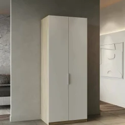 Guardaroba 2 ante Fioretta, 79x51 h203 cm, Rovere e Bianco opaco<Dmora Clearance