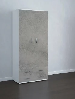 Guardaroba 2 ante Haishen, 80x52h170 cm, Bianco e Grigio cenere<Dmora Flash Sale