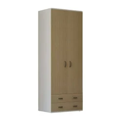 Guardaroba 2 ante Haishen, 80x52h170 cm, Bianco e Rovere<Dmora Best Sale