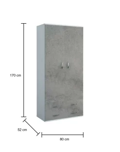 Guardaroba 2 ante Haishen, 80x52h170 cm, Bianco e Grigio cenere<Dmora Flash Sale