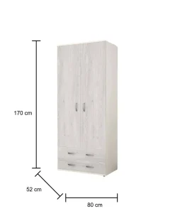 Guardaroba 2 ante Haishen, 80x52h170 cm, Bianco e Grigio<Dmora Outlet
