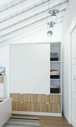 Guardaroba 2 ante Ineng, 140x60 h200 cm, Bianco e Rovere<Dmora New