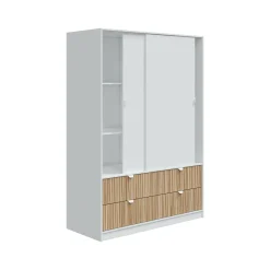 Guardaroba 2 ante Ineng, 140x60 h200 cm, Bianco e Rovere<Dmora New