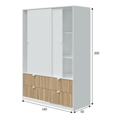 Guardaroba 2 ante Ineng, 140x60 h200 cm, Bianco e Rovere<Dmora New