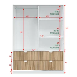 Guardaroba 2 ante Ineng, 140x60 h200 cm, Bianco e Rovere<Dmora New