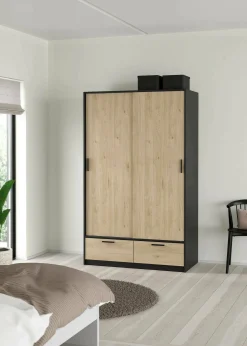 Guardaroba 2 ante Kammuri, 60x121 h200 cm, Nero e Rovere<Dmora Flash Sale