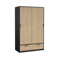 Guardaroba 2 ante Kammuri, 60x121 h200 cm, Nero e Rovere<Dmora Flash Sale