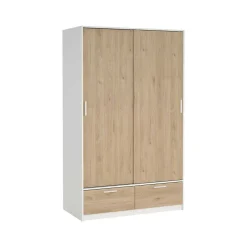 Guardaroba 2 ante Kammuri, 60x121 h200 cm, Bianco e Rovere<Dmora Cheap