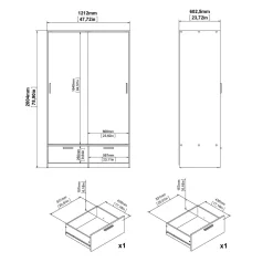 Guardaroba 2 ante Kammuri, 60x121 h200 cm,<Dmora Discount