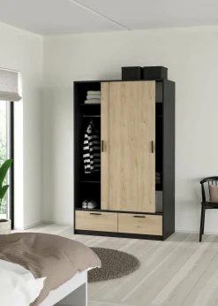 Guardaroba 2 ante Kammuri, 60x121 h200 cm, Nero e Rovere<Dmora Flash Sale