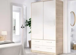 Guardaroba 2 ante Kirogi, 120x60 h204 cm, Bianco e Rovere<Dmora Online