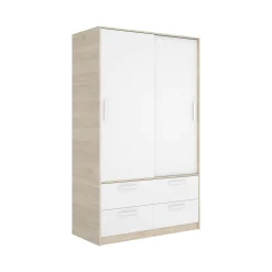 Guardaroba 2 ante Kirogi, 120x60 h204 cm, Bianco e Rovere<Dmora Online