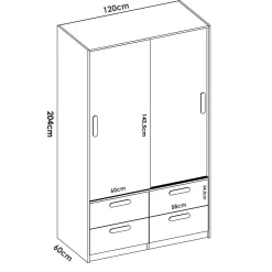 Guardaroba 2 ante Kirogi, 120x60 h204 cm, Bianco e Rovere<Dmora Online