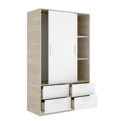 Guardaroba 2 ante Kirogi, 120x60 h204 cm, Bianco e Rovere<Dmora Online