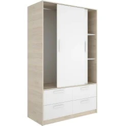 Guardaroba 2 ante Kirogi, 120x60 h204 cm, Bianco e Rovere<Dmora Online