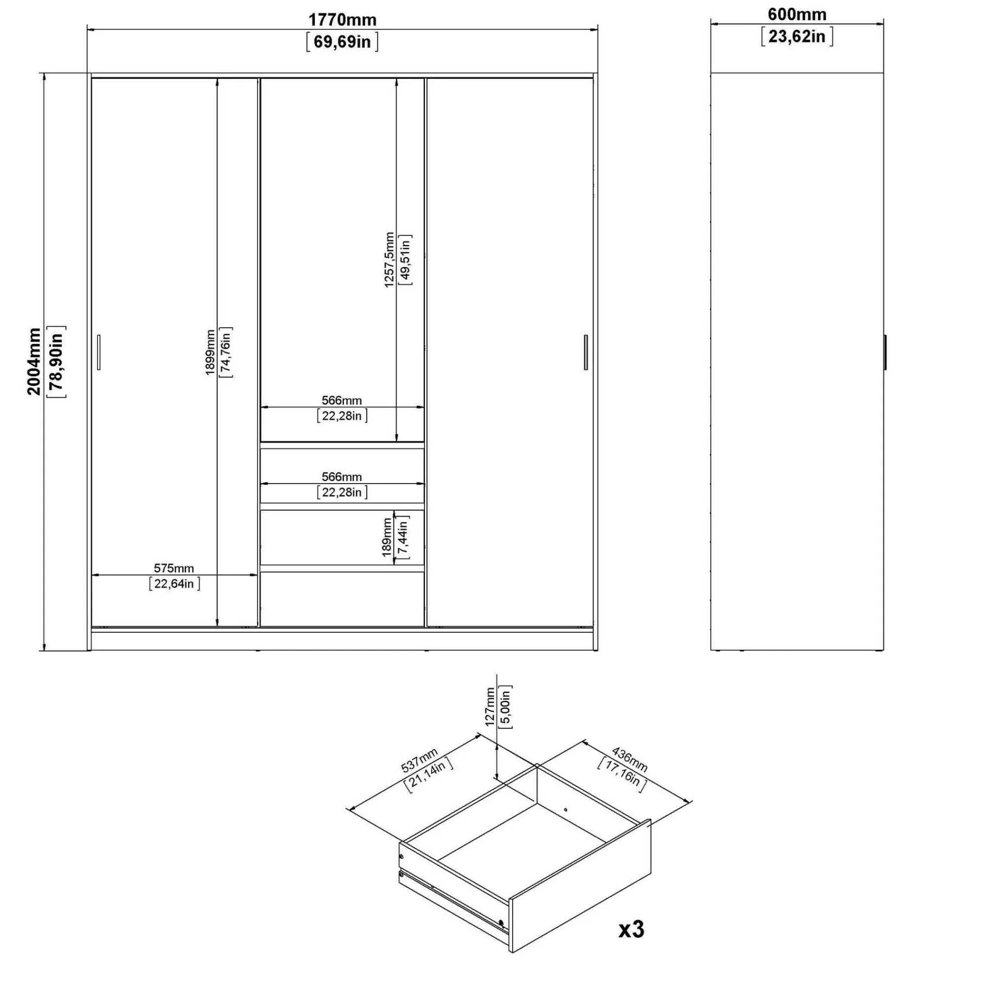 Guardaroba 3 ante Mathieu, 60x177 h200 cm, Bianco<Dmora Best Sale