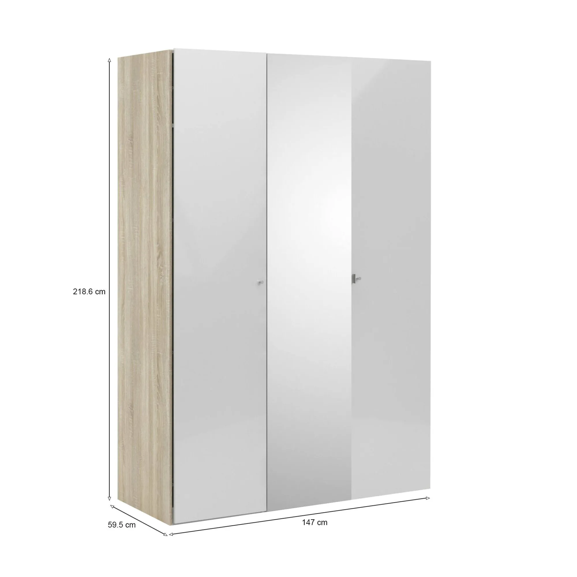 Guardaroba 3 ante Megi, 147x60 h219 cm, Quercia e Bianco<Dmora Sale